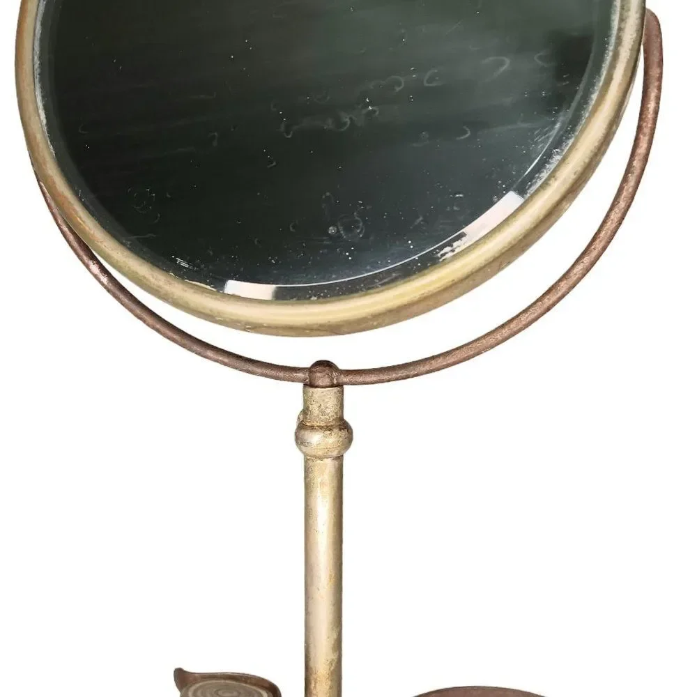 Vintage Vanity Shaving Mirror Stand with Brush and Cup Holder Metal Gold Color